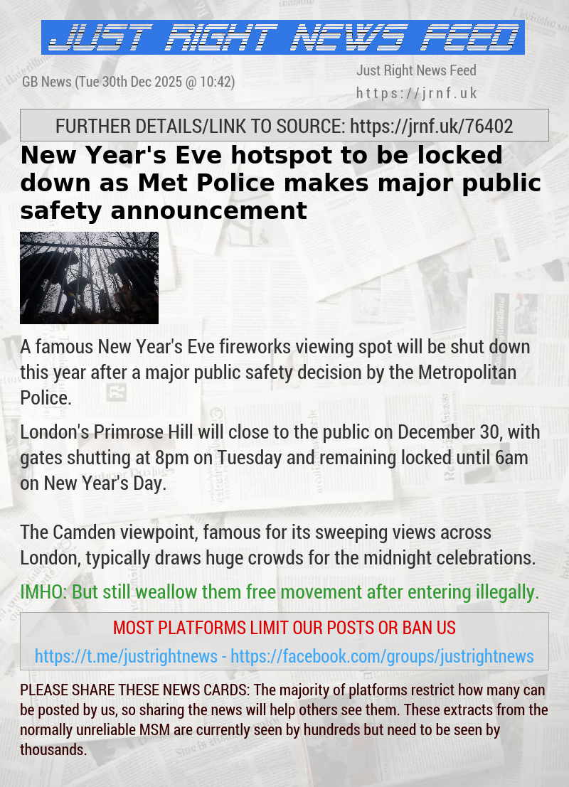 New Year’s Eve hotspot to be locked down as Met Police makes major public safety announcement