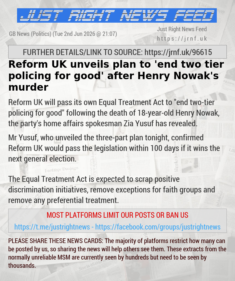 Reform UK unveils plan to ’end two—tier policing for good’ after Henry Nowak’s murder
