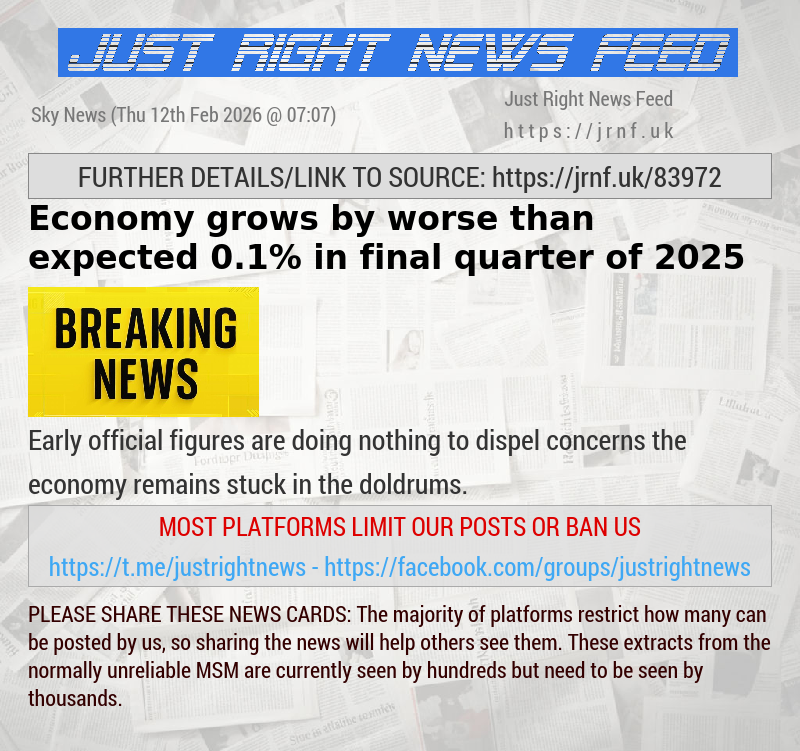 Economy grows by worse than expected 0.1% in final quarter of 2025