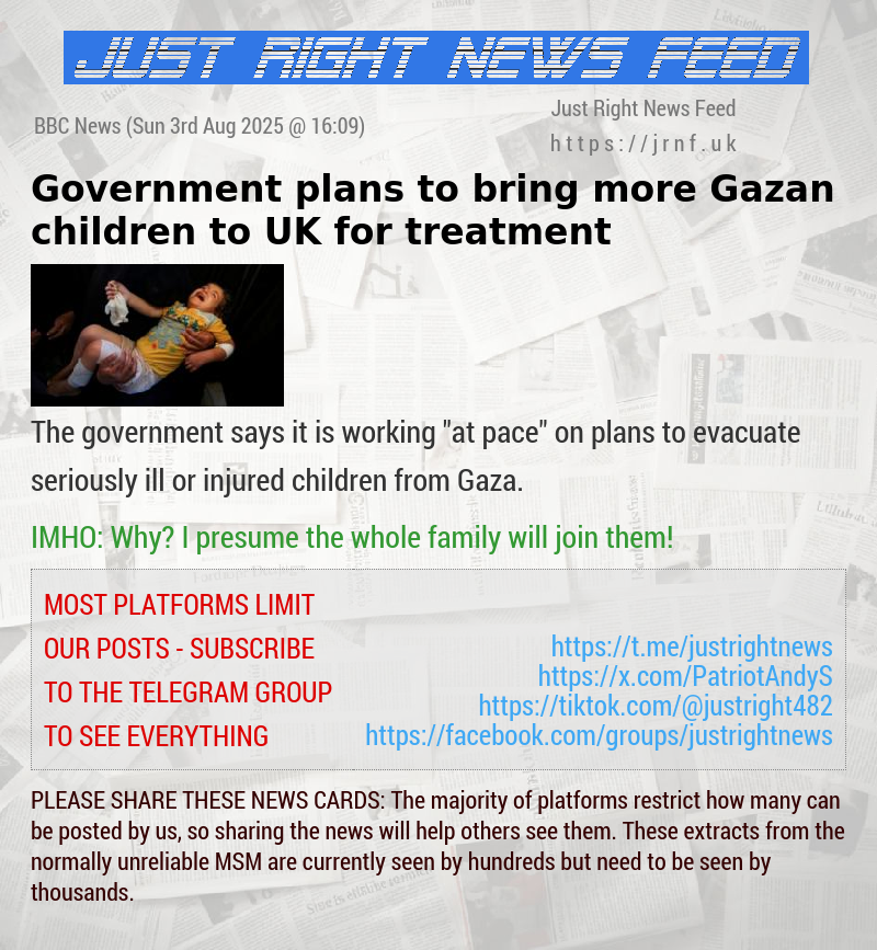 Government plans to bring more Gazan children to UK for treatment