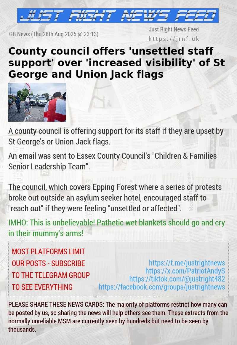 County council offers ’unsettled staff support’ over ’increased visibility’ of St George and Union Jack flags