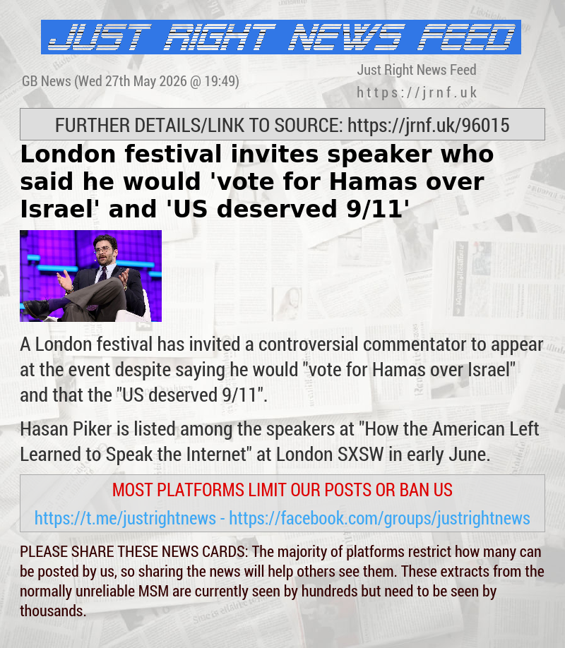 London festival invites speaker who said he would ’vote for Hamas over Israel’ and ’US deserved 9/11’