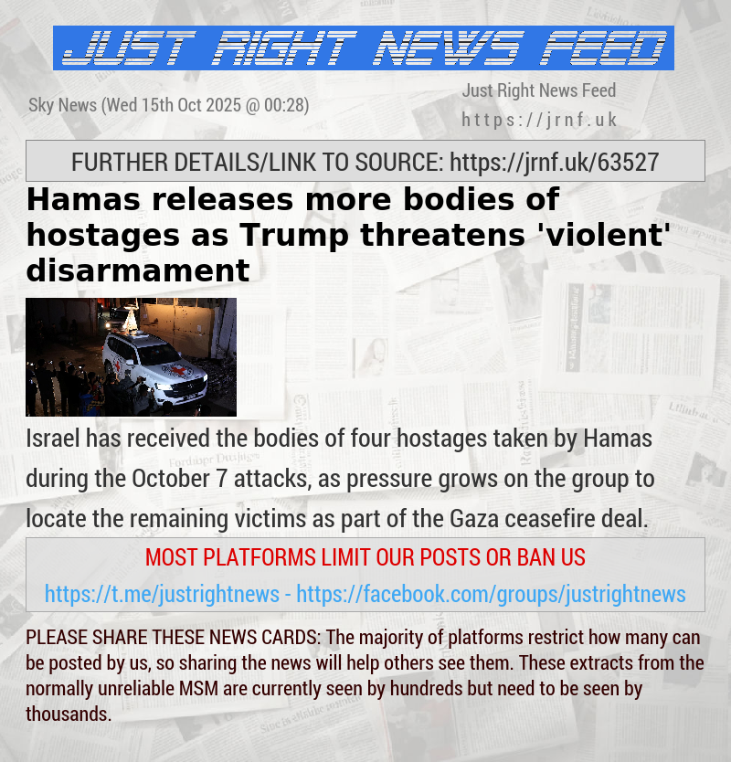Hamas releases more bodies of hostages — as Trump threatens ’violent’ disarmament