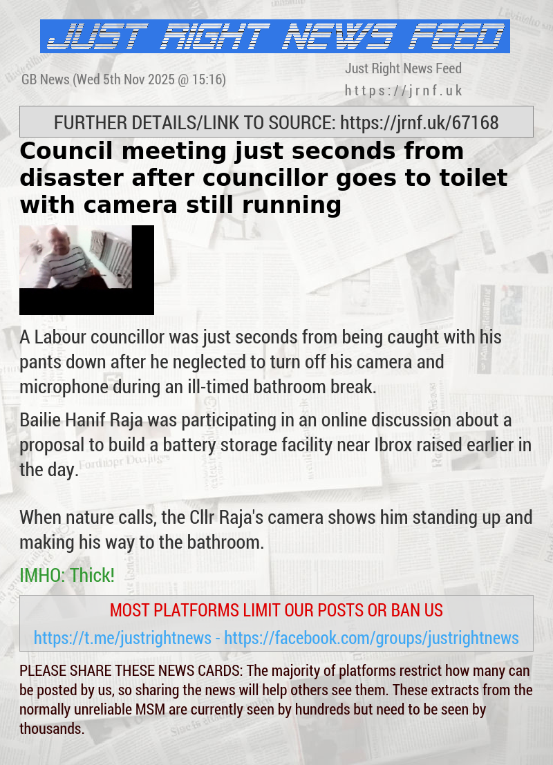 Council meeting just seconds from disaster after councillor goes to toilet with camera still running
