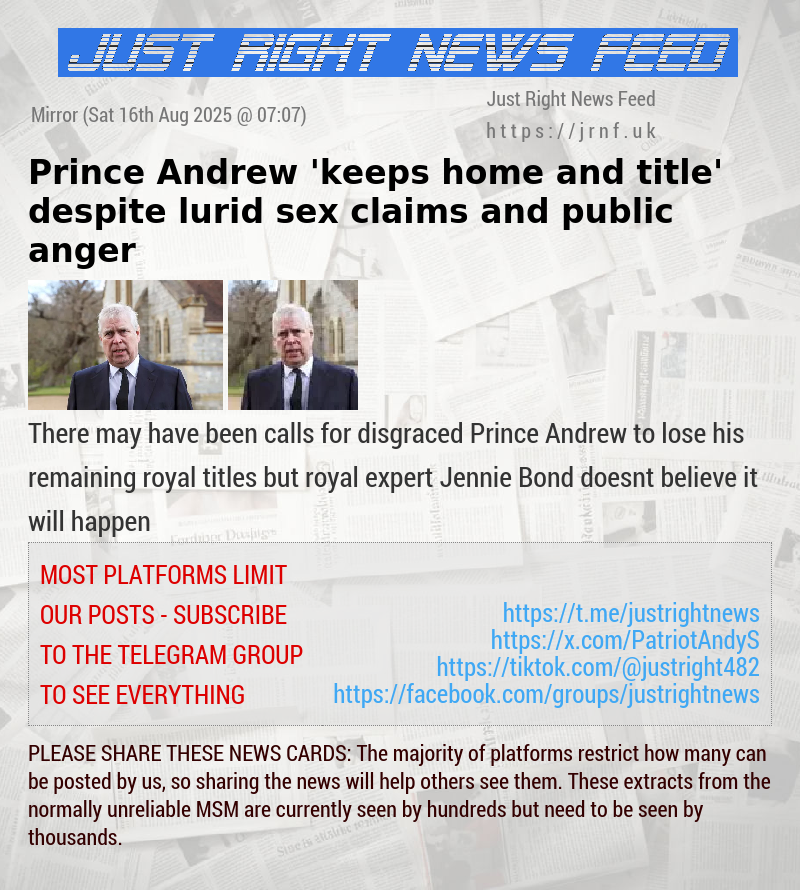 Prince Andrew ’keeps home and title’ despite lurid sex claims and public anger