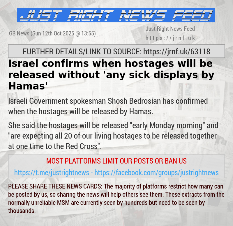 Israel confirms when hostages will be released without ’any sick displays by Hamas’