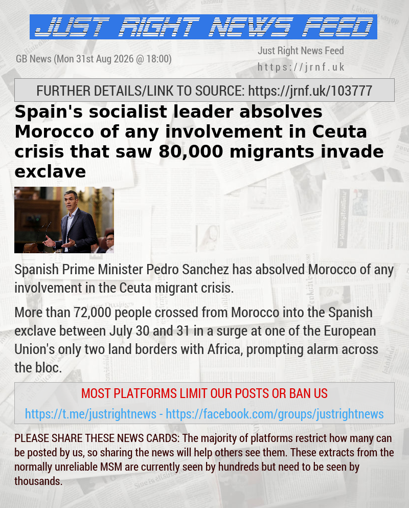 Spain’s socialist leader absolves Morocco of any involvement in Ceuta crisis that saw 80,000 migrants invade exclave