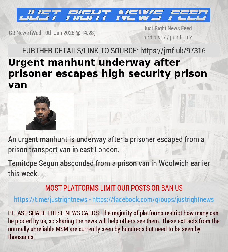 Urgent manhunt underway after prisoner escapes high—security prison van
