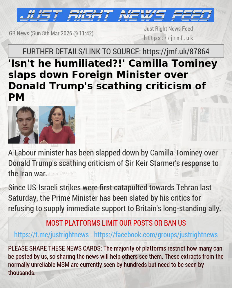 ’Isn’t he humiliated?!’ Camilla Tominey slaps down Foreign Minister over Donald Trump’s scathing criticism of PM