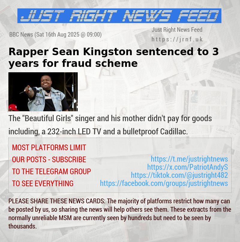 Rapper Sean Kingston sentenced to 3 years for fraud scheme 