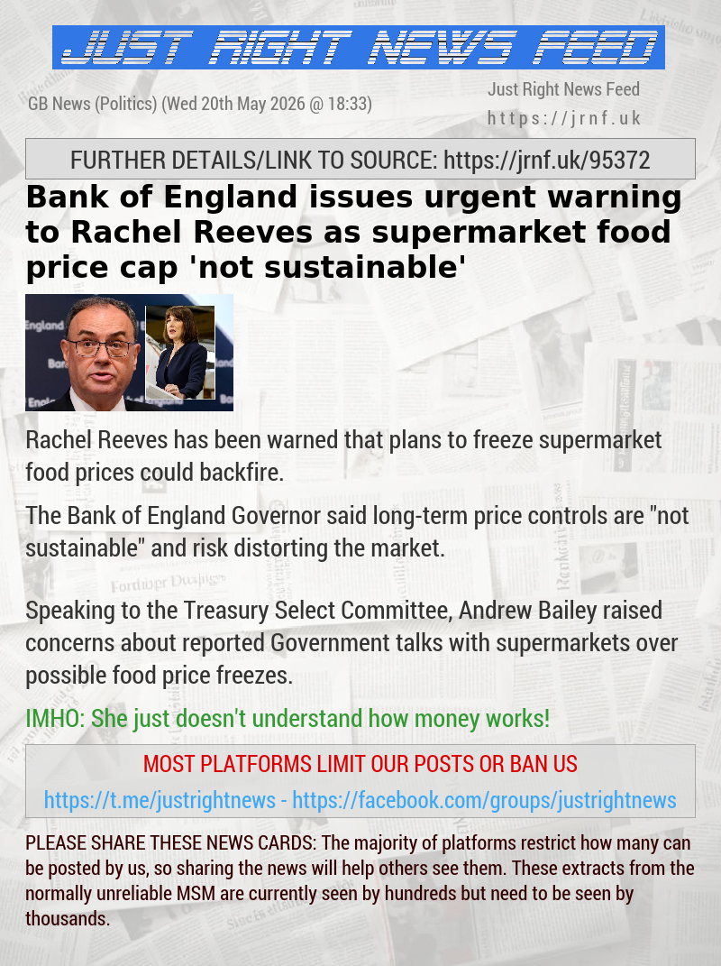 Bank of England issues urgent warning to Rachel Reeves as supermarket food price cap ’not sustainable’