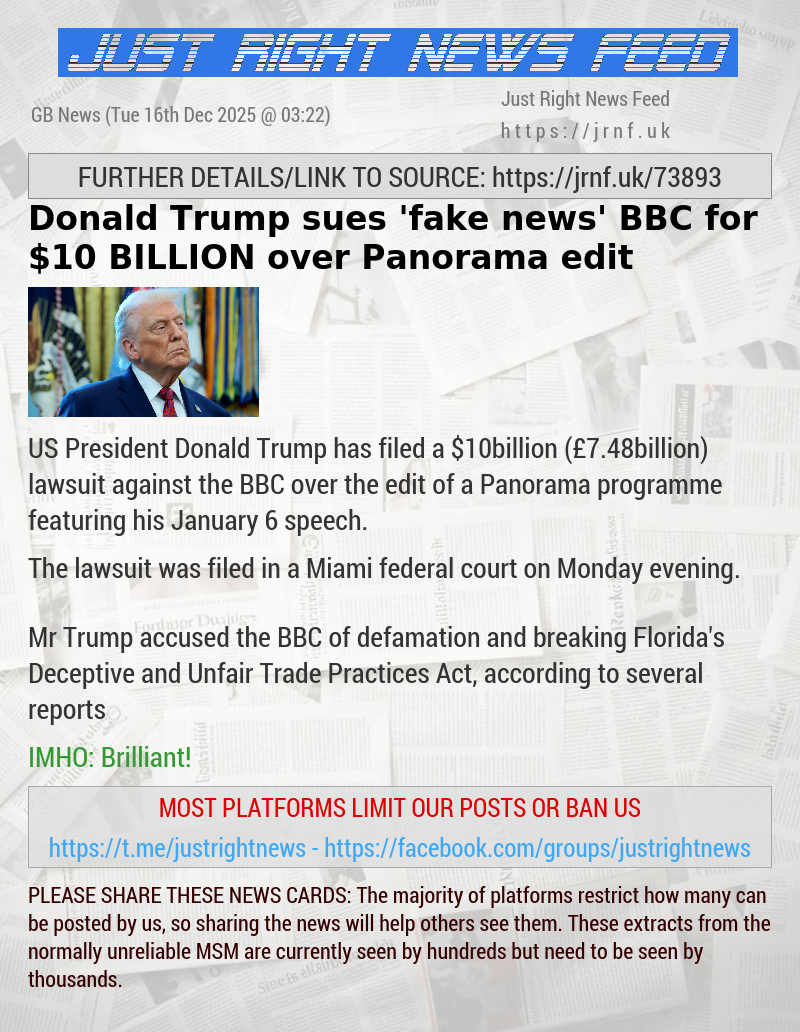Donald Trump sues ’fake news’ BBC for $10 BILLION over Panorama edit