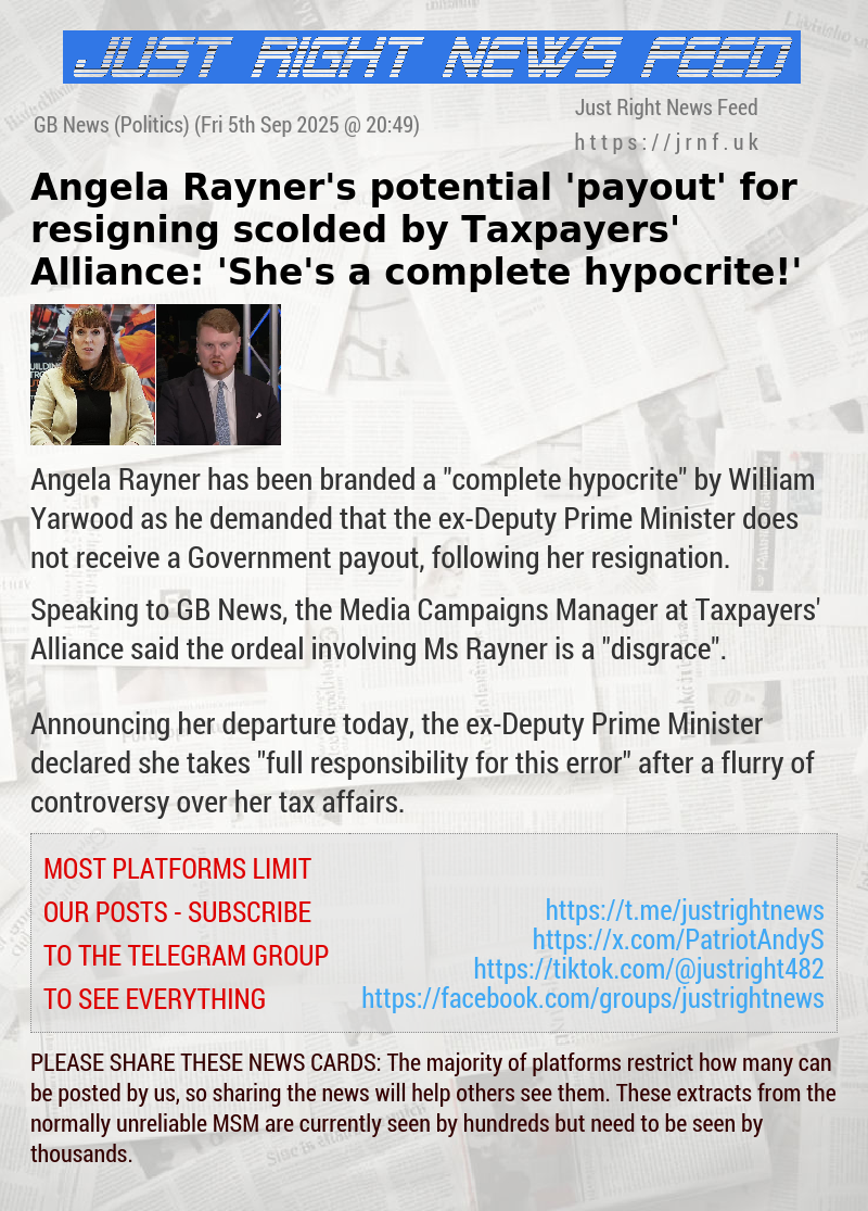 Angela Rayner’s potential ’payout’ for resigning scolded by Taxpayers’ Alliance: ’She’s a complete hypocrite!’