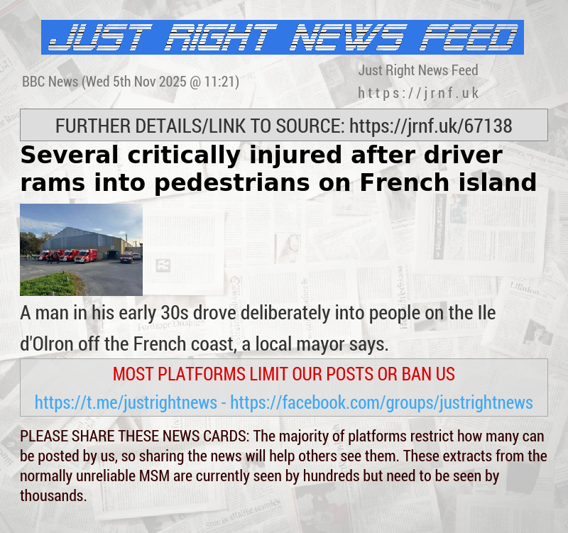 Several critically injured after driver rams into pedestrians on French island