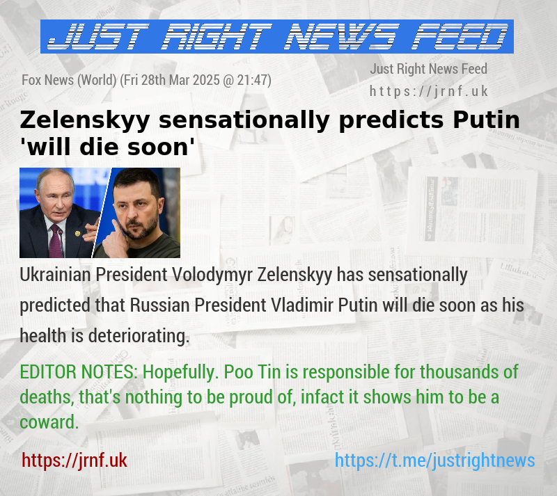 Zelenskyy sensationally predicts Putin ’will die soon’