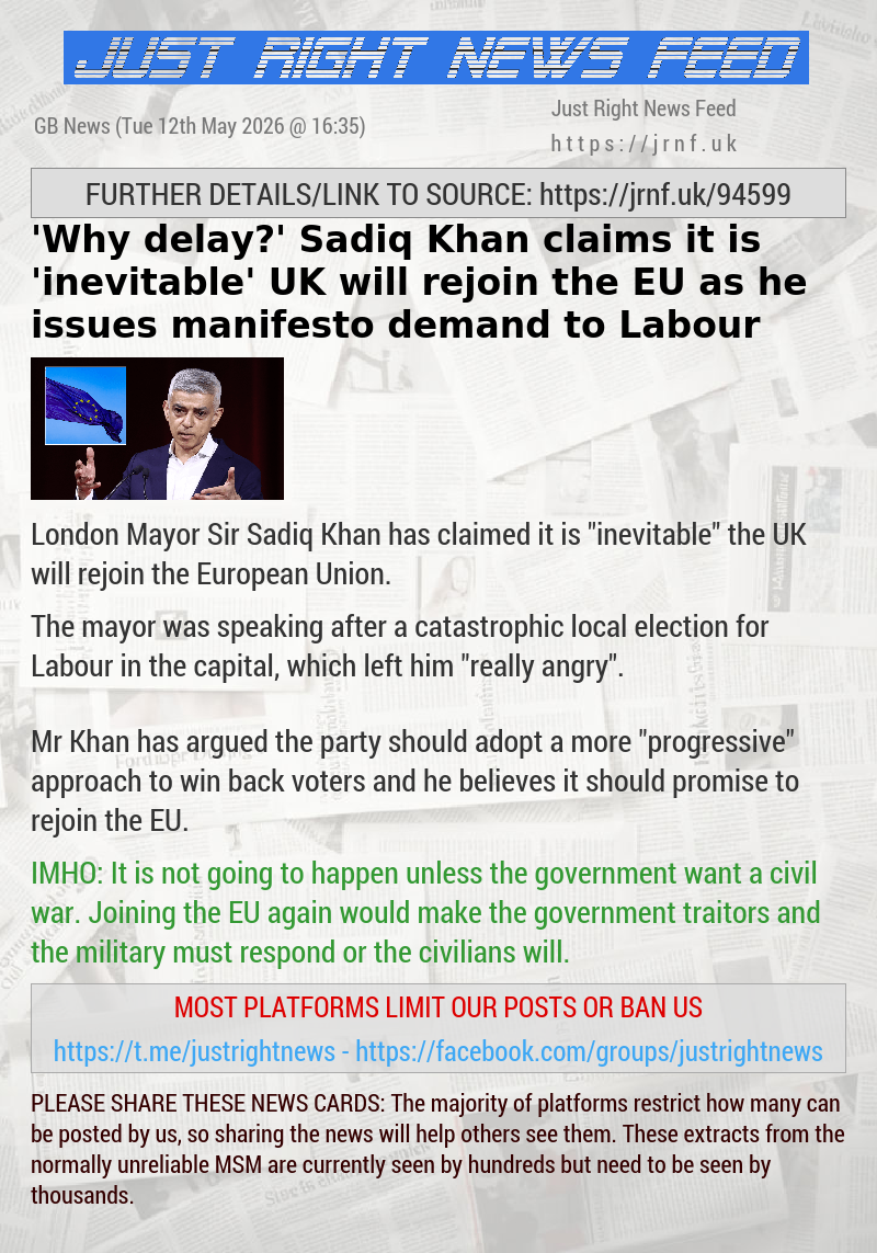 ’Why delay?’ Sadiq Khan claims it is ’inevitable’ UK will rejoin the EU as he issues manifesto demand to Labour