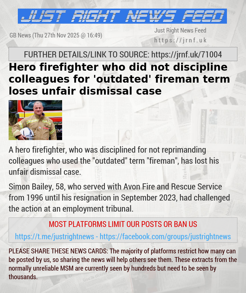 Hero firefighter who did not discipline colleagues for ’outdated’ fireman term loses unfair dismissal case