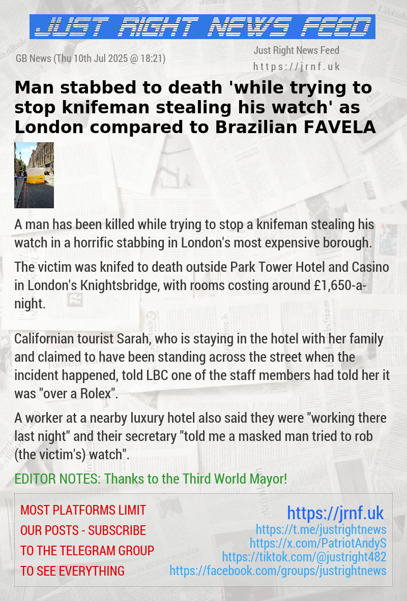 Man stabbed to death ’while trying to stop knifeman stealing his watch’ as London compared to Brazilian FAVELA