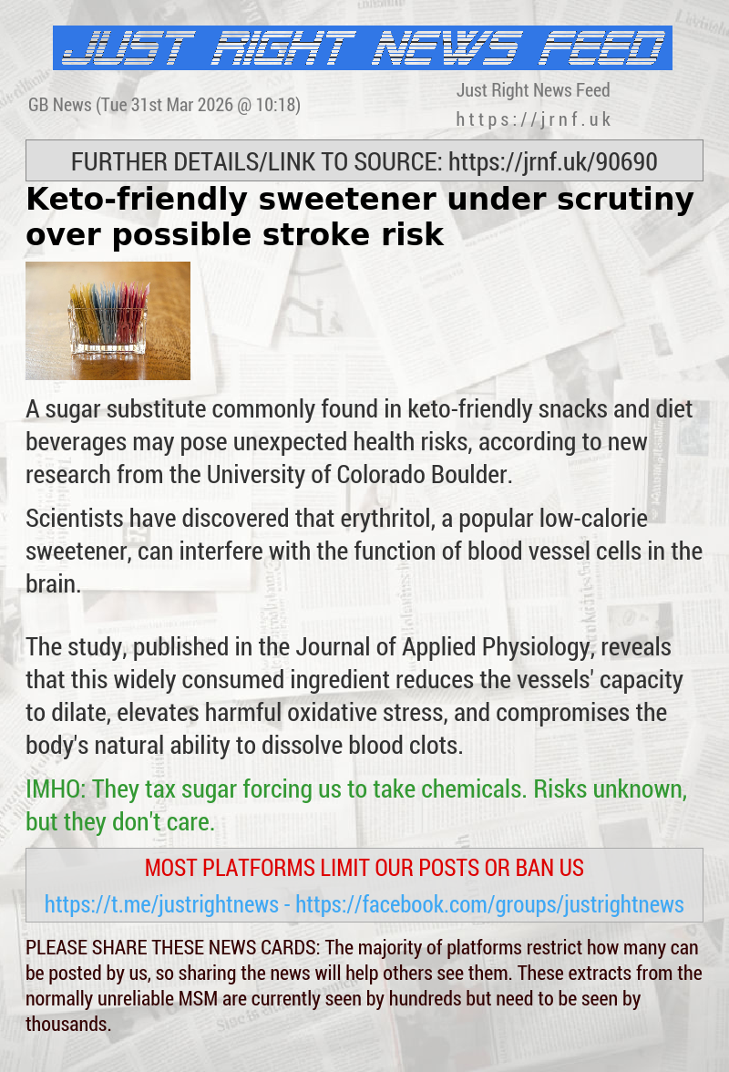 Keto—friendly sweetener under scrutiny over possible stroke risk