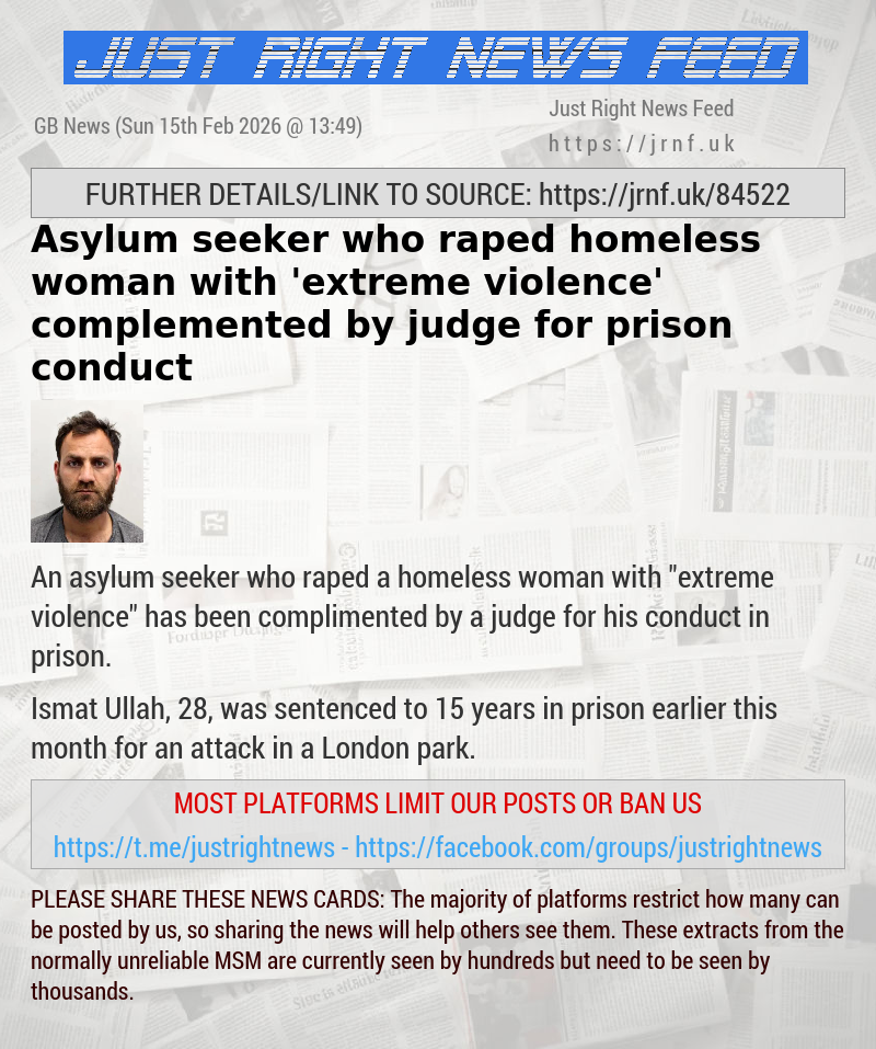 Asylum seeker who raped homeless woman with ’extreme violence’ complemented by judge for prison conduct