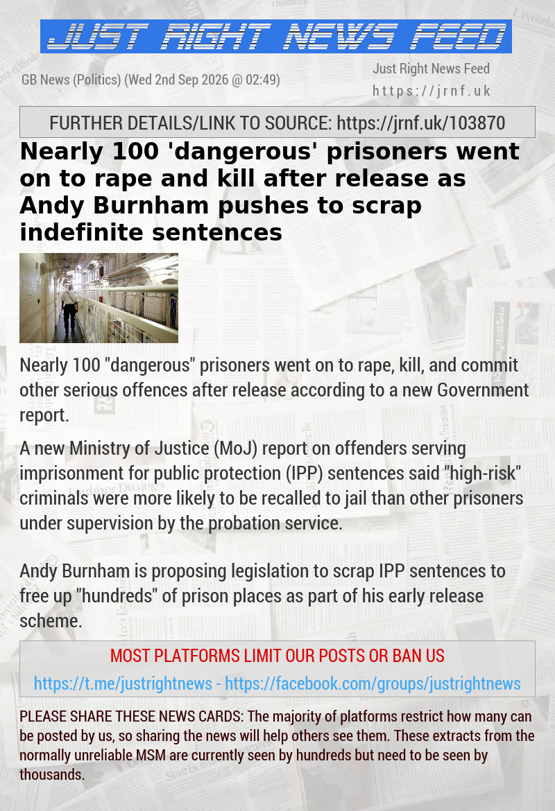 Nearly 100 ’dangerous’ prisoners went on to rape and kill after release as Andy Burnham pushes to scrap indefinite sentences
