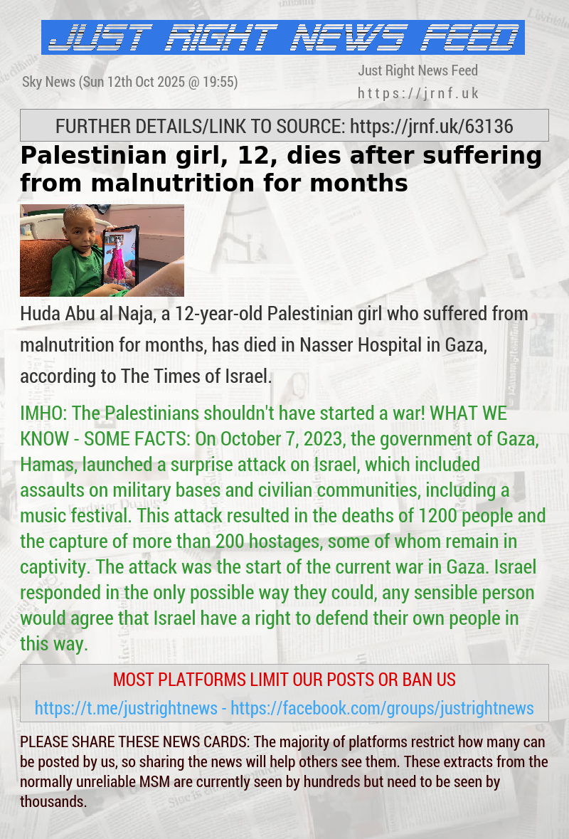 Palestinian girl, 12, dies after suffering from malnutrition for months 