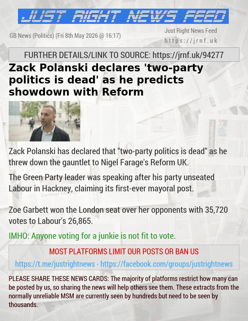 Zack Polanski declares ‘two—party politics is dead’ as he predicts showdown with Reform