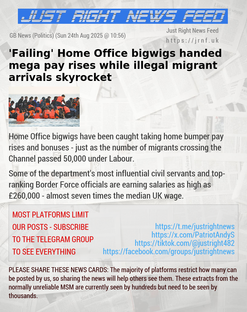 ’Failing’ Home Office bigwigs handed mega pay rises while illegal migrant arrivals skyrocket