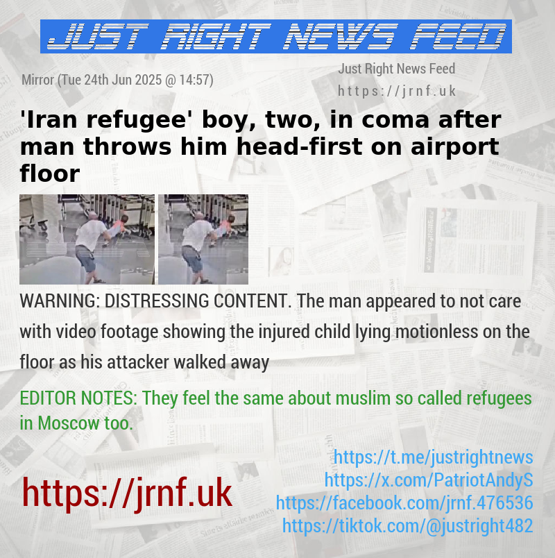 ’Iran refugee’ boy, two, in coma after man throws him head—first on airport floor