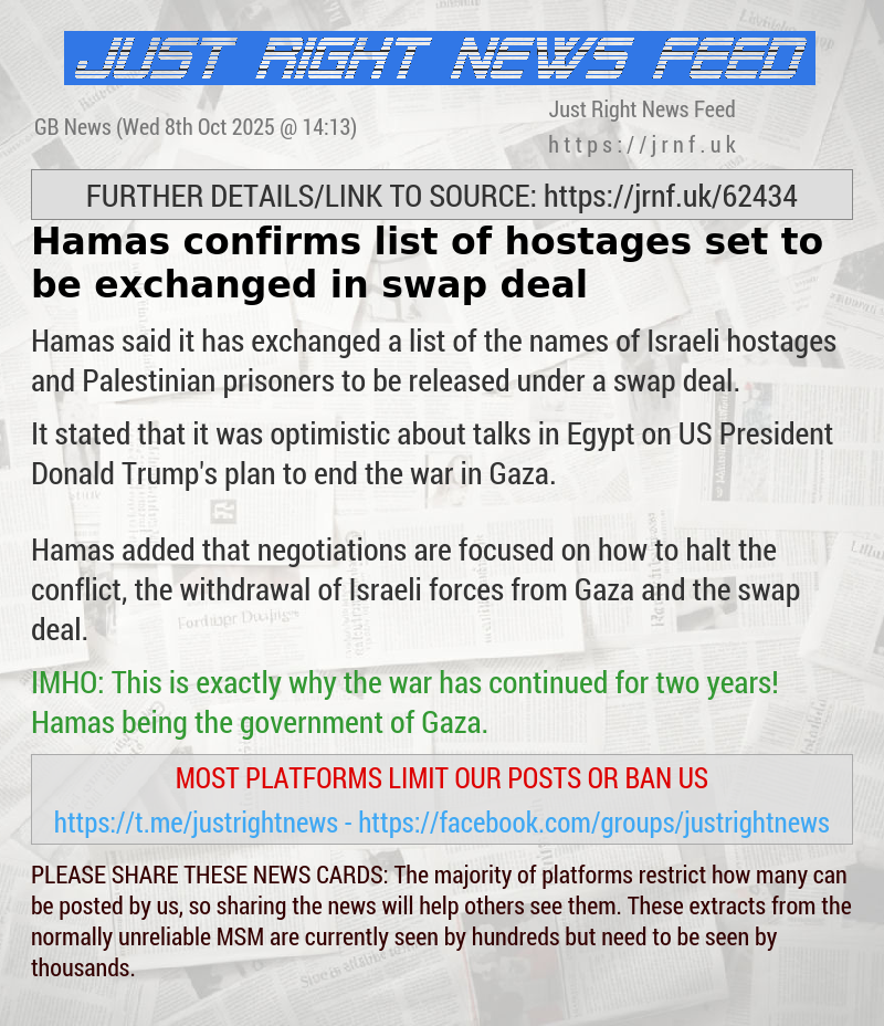 Hamas confirms list of hostages set to be exchanged in swap deal