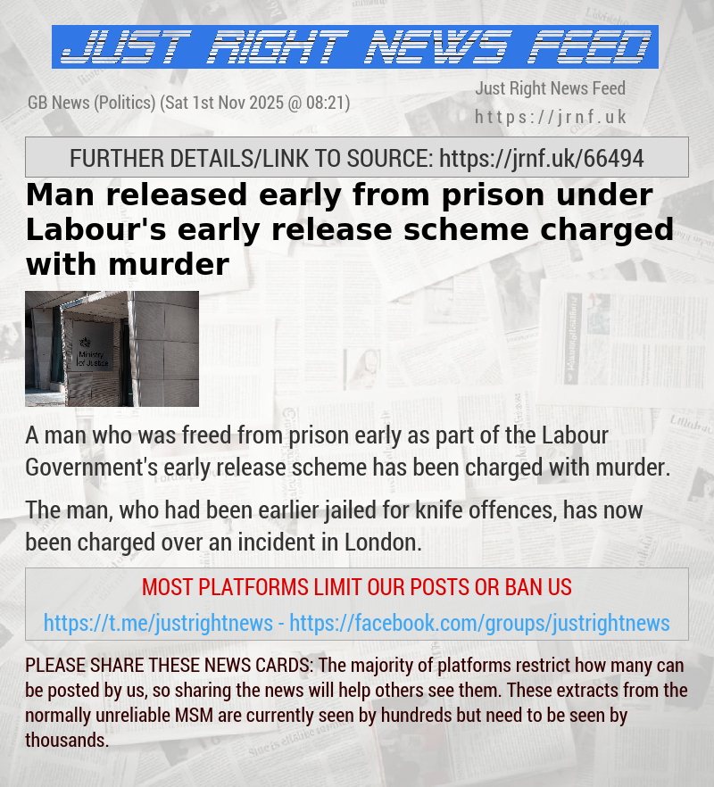 Man released early from prison under Labour’s early release scheme charged with murder