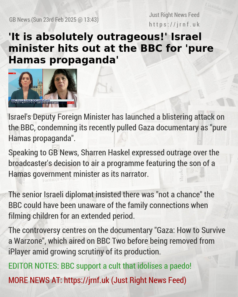 ’It is absolutely outrageous!’ Israel minister hits out at the BBC for ’pure Hamas propaganda’