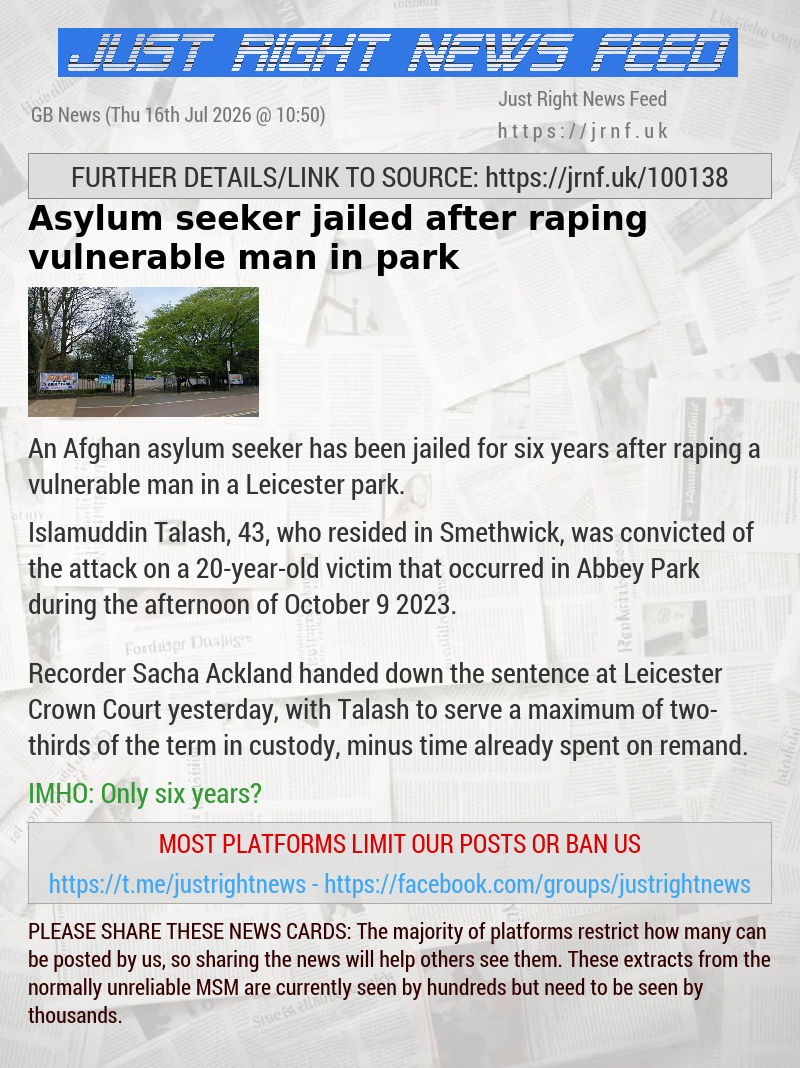 Asylum seeker jailed after raping vulnerable man in park