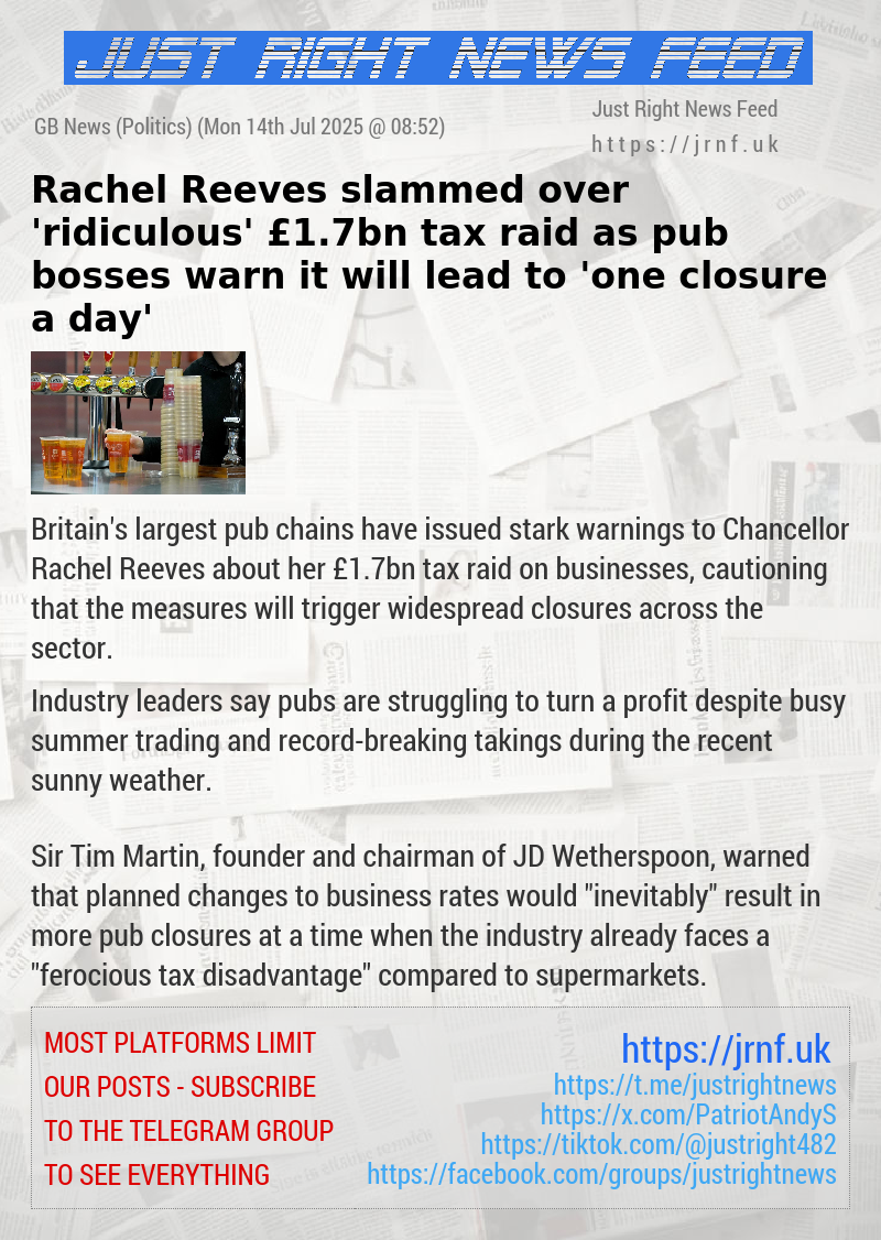 Rachel Reeves slammed over ’ridiculous’ £1.7bn tax raid as pub bosses warn it will lead to ’one closure a day’