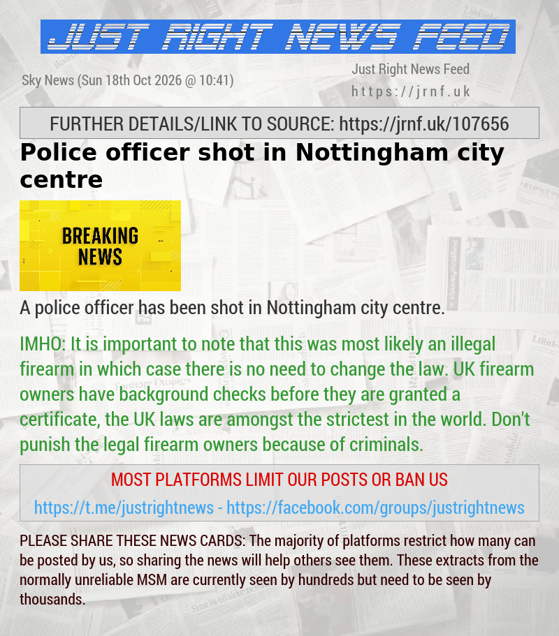 Police officer shot in Nottingham city centre