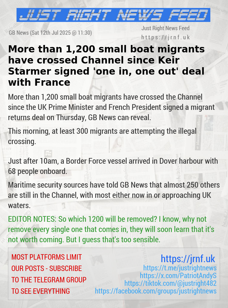 More than 1,200 small boat migrants have crossed Channel since Keir Starmer signed ’one in, one out’ deal with France