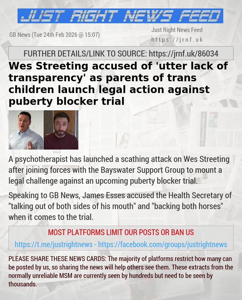 Wes Streeting accused of ’utter lack of transparency’ as parents of trans children launch legal action against puberty blocker trial