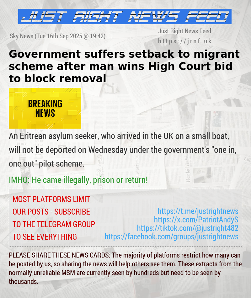 Government suffers setback to migrant scheme after man wins High Court bid to block removal