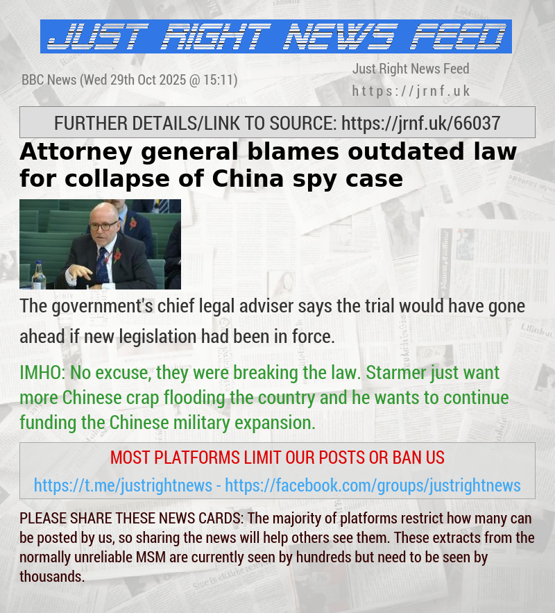 Attorney general blames outdated law for collapse of China spy case