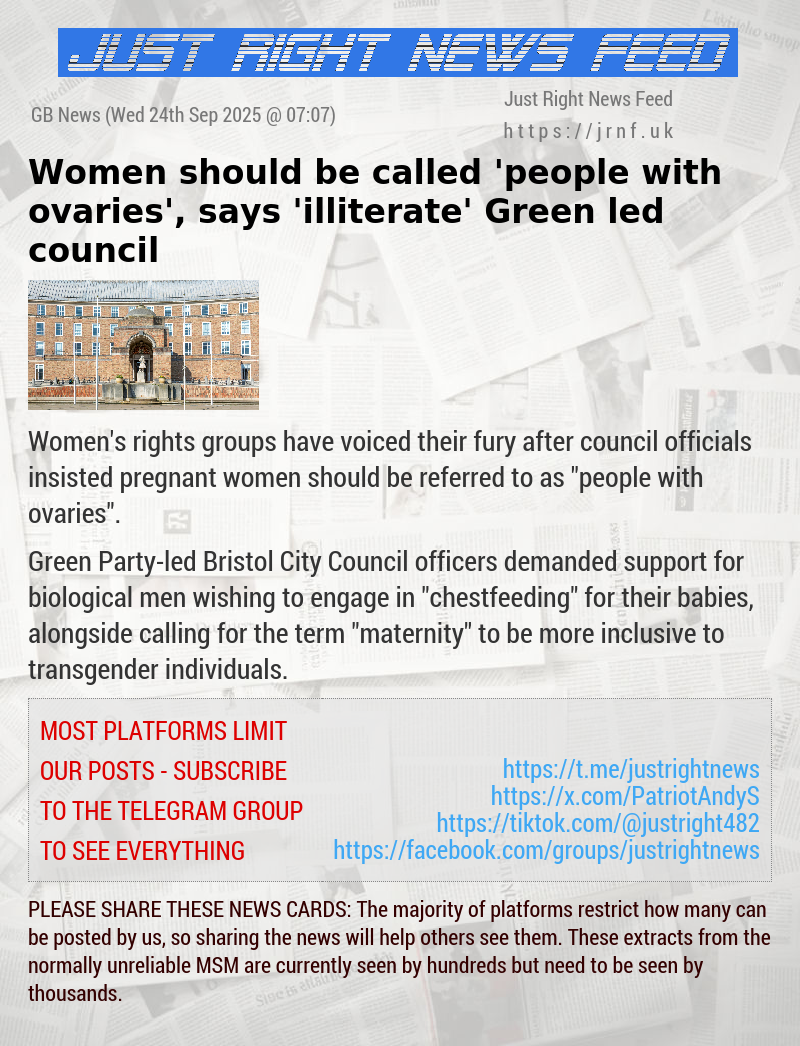 Women should be called ’people with ovaries’, says ’illiterate’ Green—led council