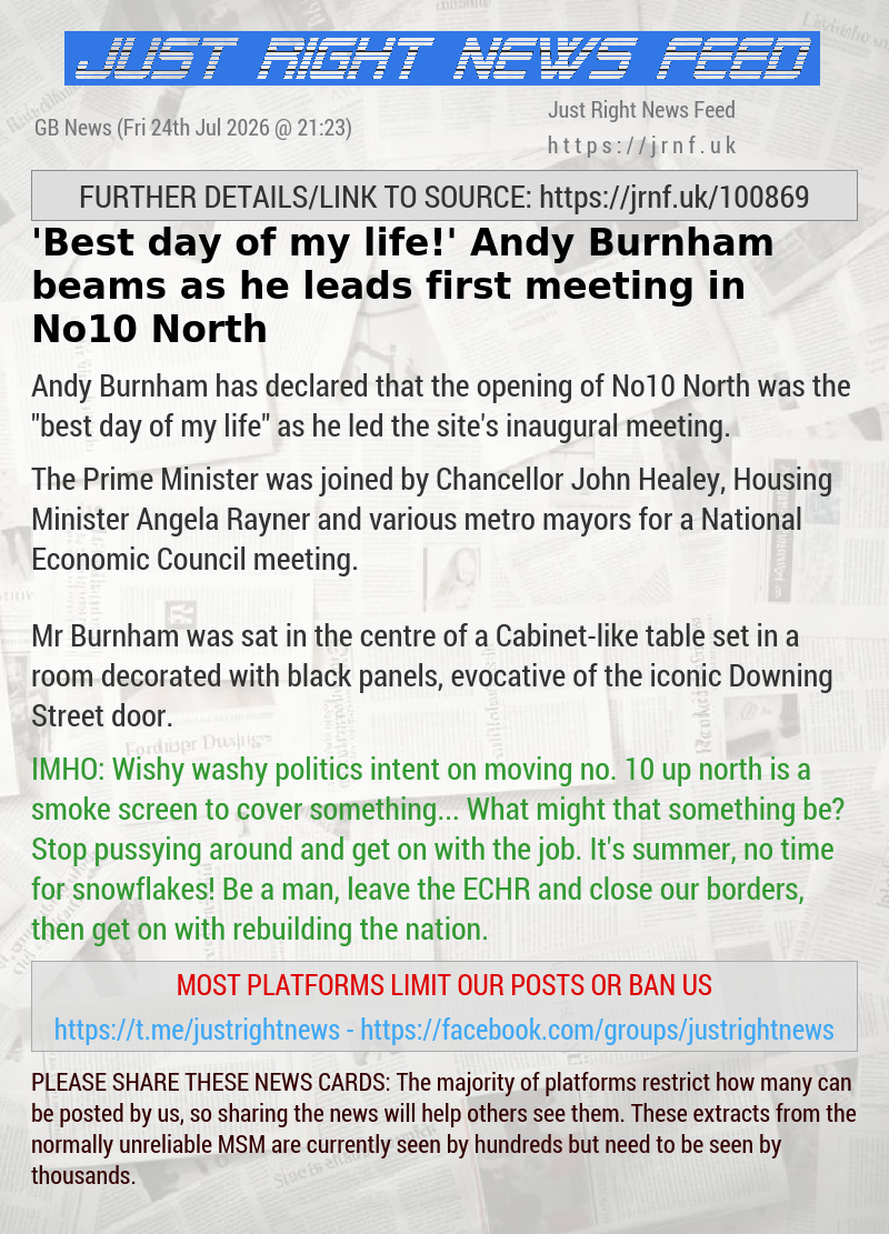 ‘Best day of my life!’ Andy Burnham beams as he leads first meeting in No10 North