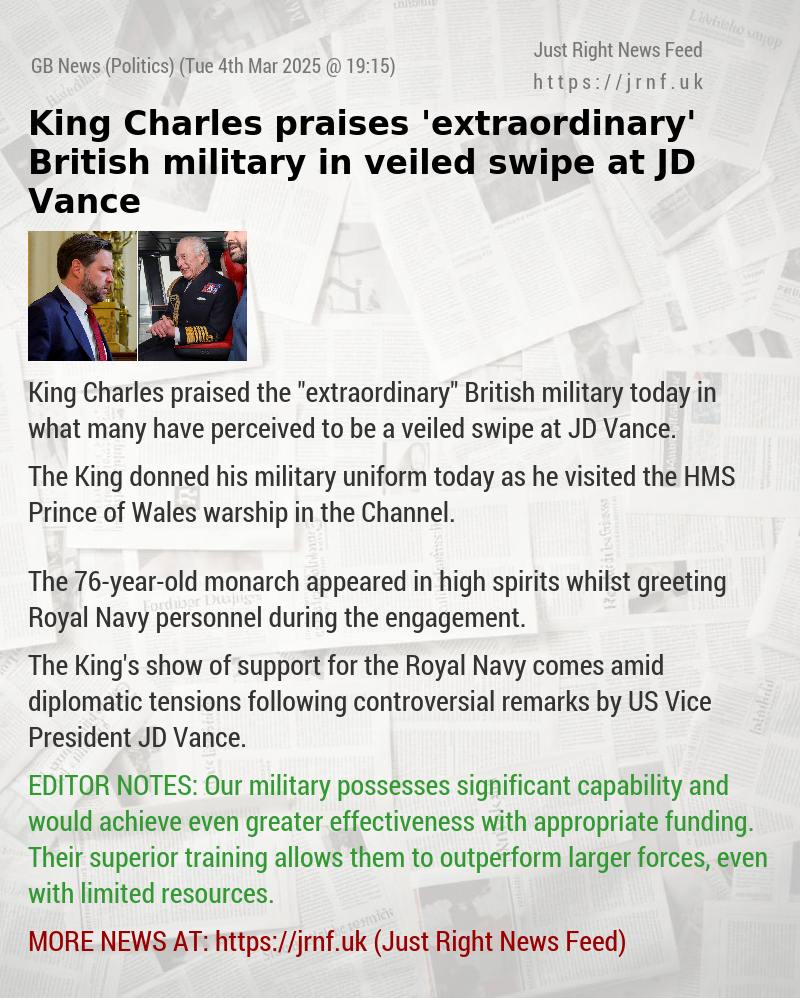 King Charles praises ’extraordinary’ British military in veiled swipe at JD Vance