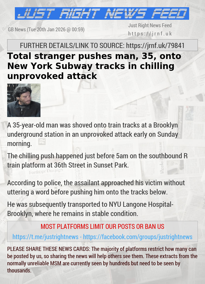 Total stranger pushes man, 35, onto New York Subway tracks in chilling unprovoked attack