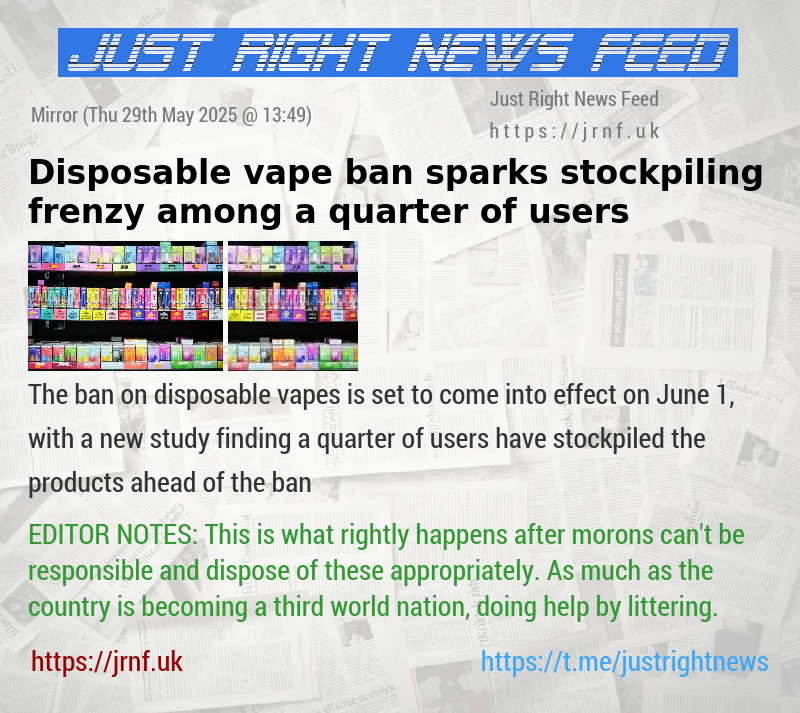 Disposable vape ban sparks stockpiling frenzy among a quarter of users