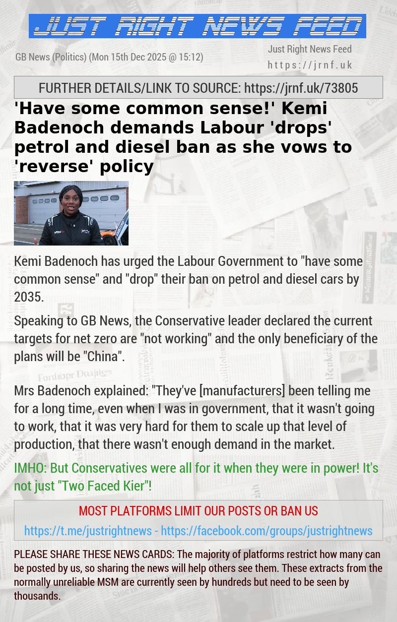 ’Have some common sense!’ Kemi Badenoch demands Labour ’drops’ petrol and diesel ban as she vows to ’reverse’ policy