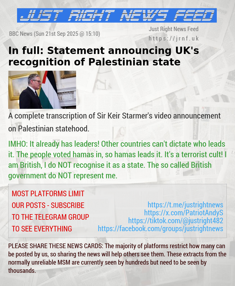 In full: Statement announcing UK’s recognition of Palestinian state
