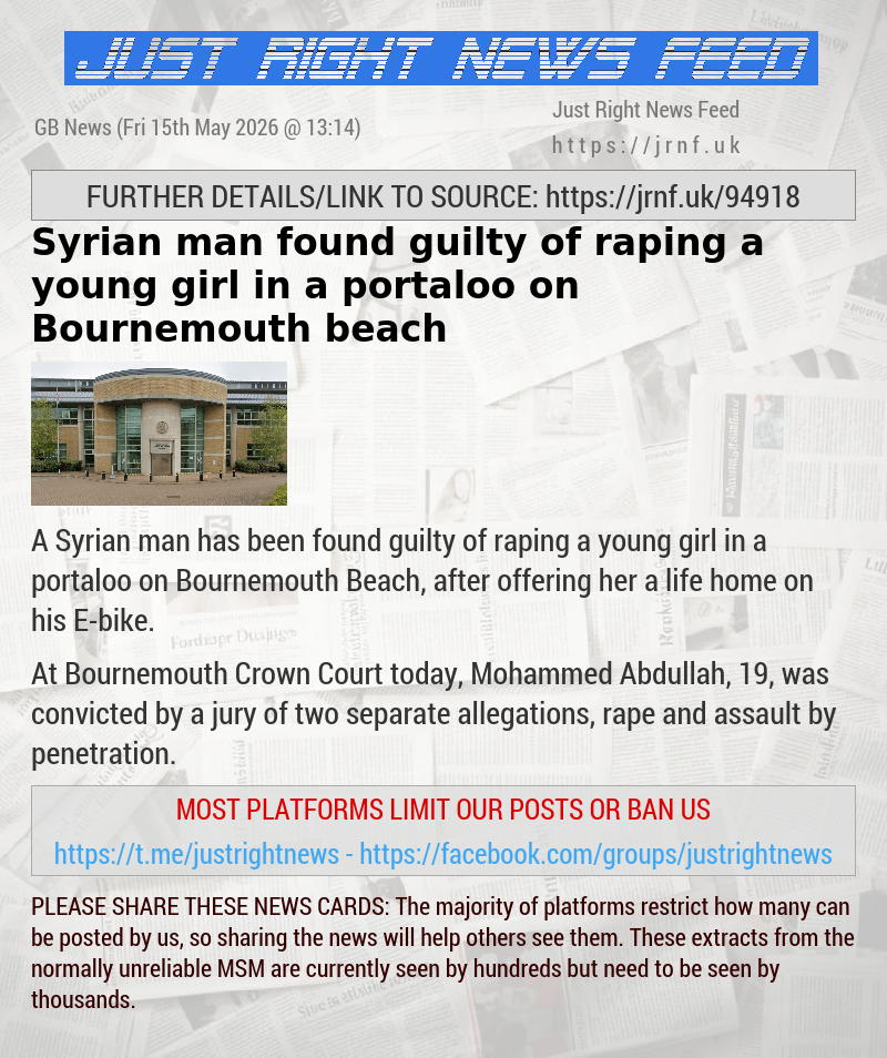 Syrian man found guilty of raping a young girl in a portaloo on Bournemouth beach