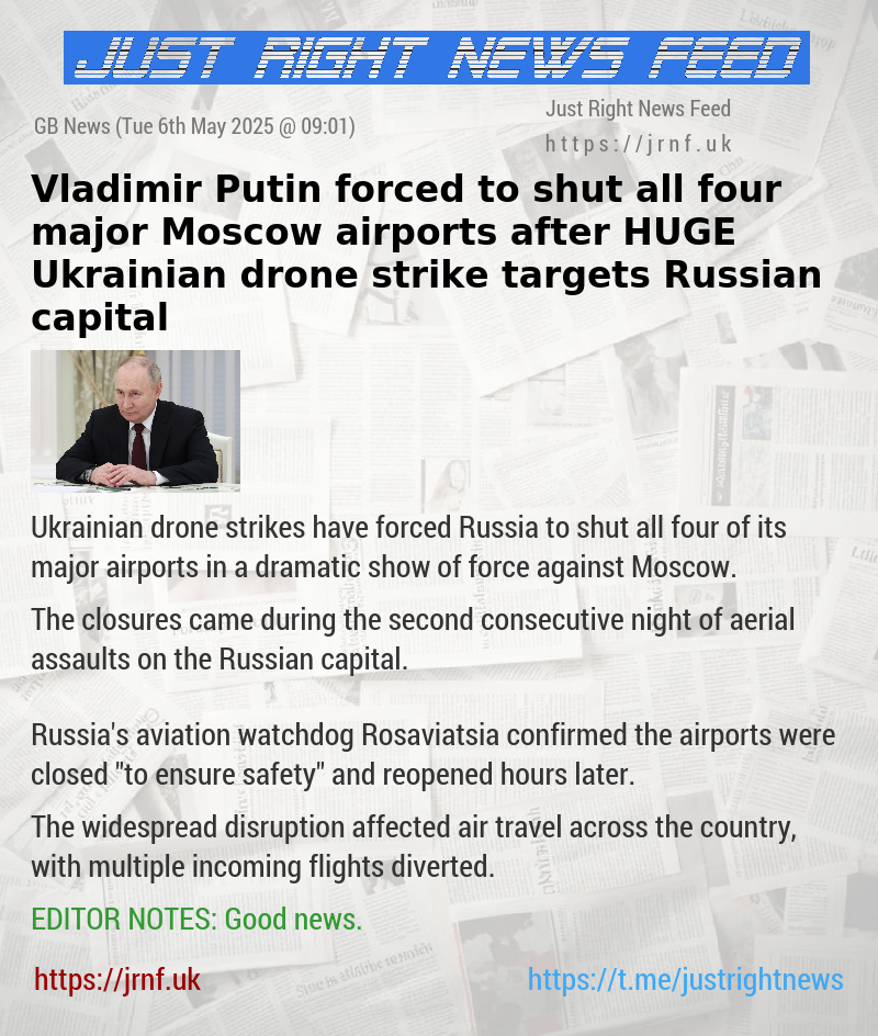 Vladimir Putin forced to shut all four major Moscow airports after HUGE Ukrainian drone strike targets Russian capital
