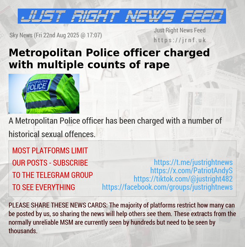 Metropolitan Police officer charged with multiple counts of rape