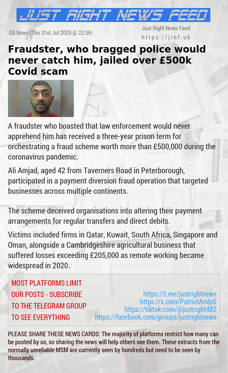 Fraudster, who bragged police would never catch him, jailed over &pound;500k Covid scam